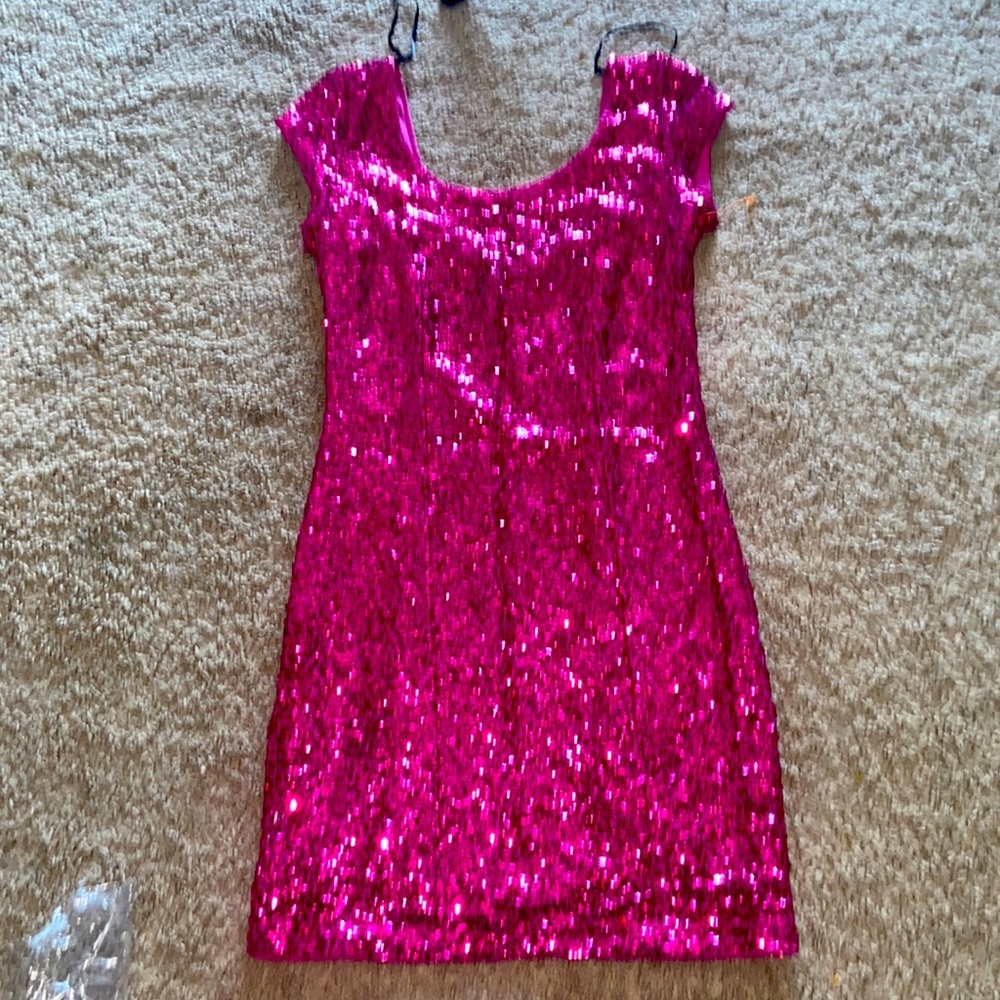Pink sequin mini dress
